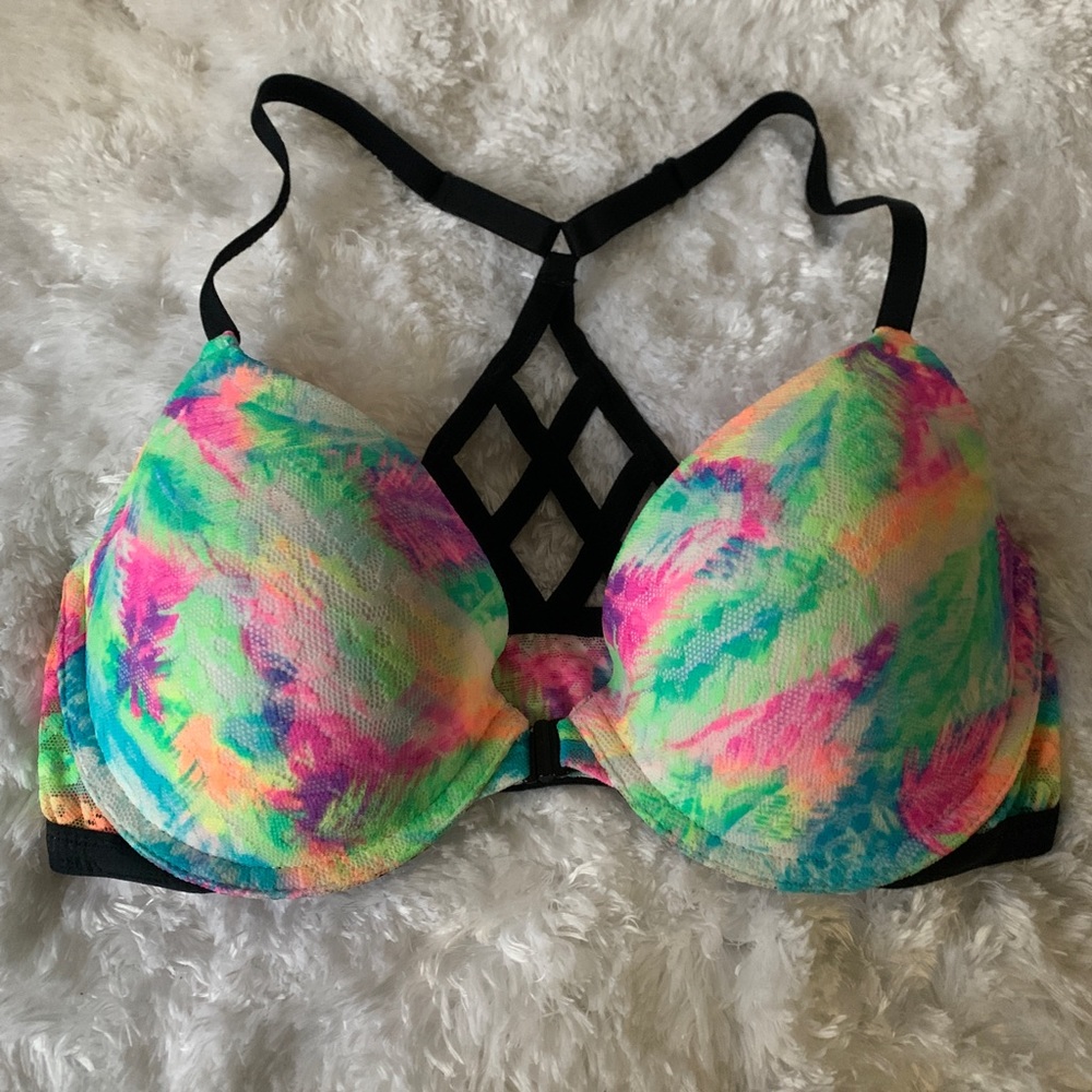 Nib Vs pink rare htf tropical Strappy back bra